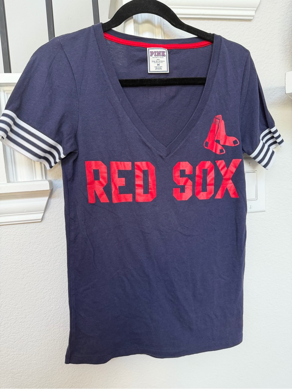 Vintage PINK by Victoria's Secret RED SOX Navy V-Neck Tee